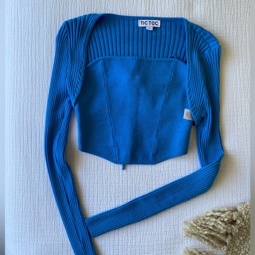 Tic Toc Blue Strapless Top With Shrug